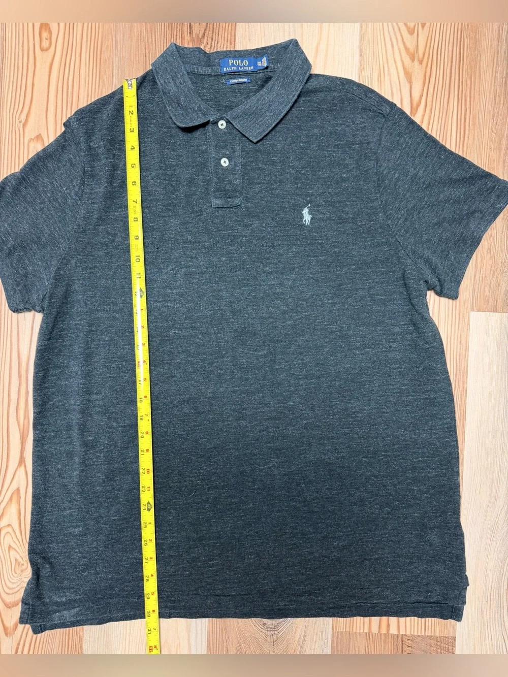 Ralph Lauren Men Custom Slim Fit Pique Polo Shirt Charcoal Black Heather XL